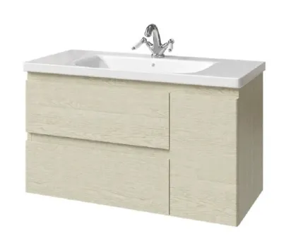 Тумба под раковину Caprigo Forte 36115R-RF13, 100 см подвесная, дверь справа, белёный дуб