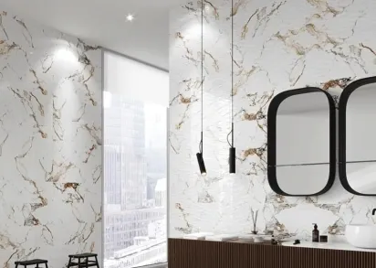 Плитка Calacatta Brillante Decor Ondas Rectificado 30x90